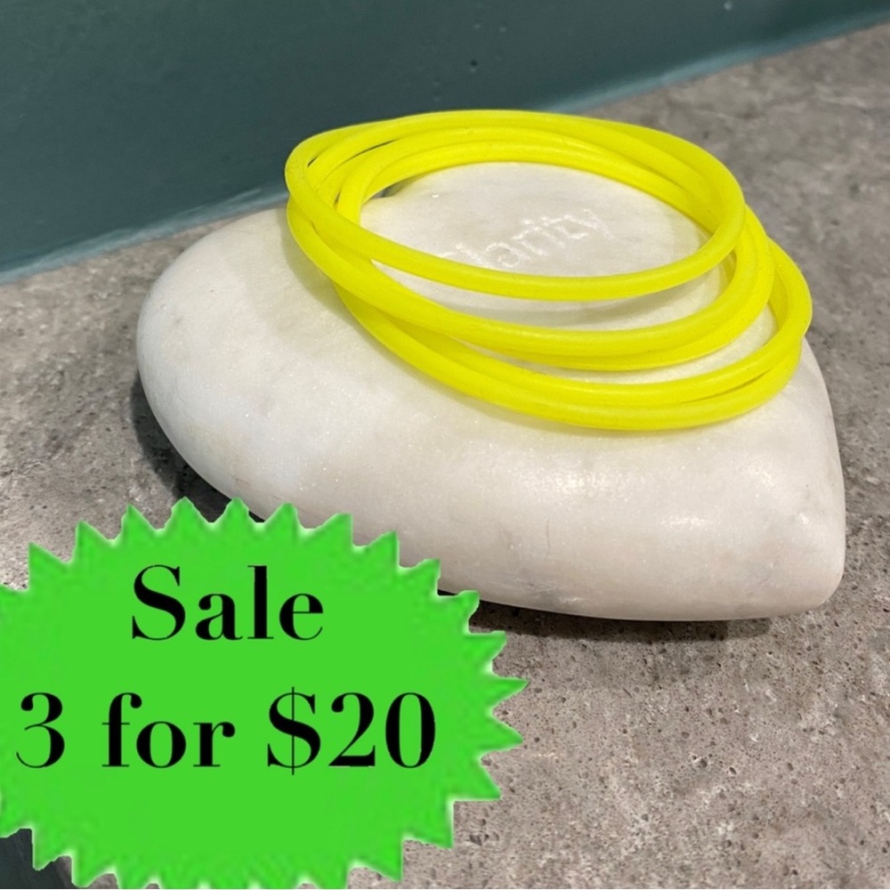 Yellow 5pc Rubber Gummy Bracelets Silicone Jelly Wristbands 80s 90s retro set